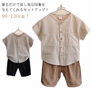 綿麻 半袖tシャツ キッズ セットアップ 男の子 女の子 薄手 子供服 リネン半袖 涼しい ハーフパンツ ジャージパンツ 五分丈 短パン カジ