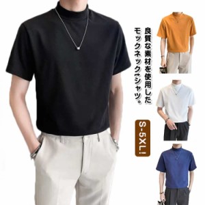 ハイネック tシャツ 半袖 メンズ ゴルフ ゴルフウェア カットソー 半袖Tシャツ 無地 在宅 作業着 モックネックシャツ トップス スポーツ 