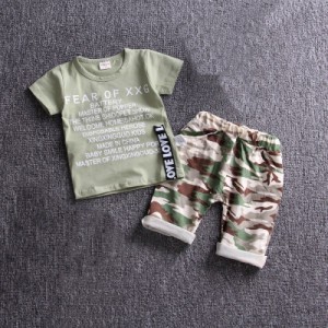 上下セット セットアップ 半袖Tシャツ 7分丈パンツ 子供用 トップス カットソー ボトムス 7分丈ズボン ラウンドネック ウエストゴム 迷彩