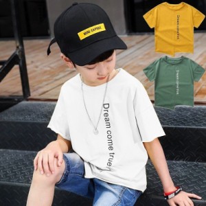 カットソー Tシャツ 半袖 ラウンドネック アシンメトリー 子供服 キッズ トップス 英字ロゴ プリント カットオフ 切りっぱなし シンプル 