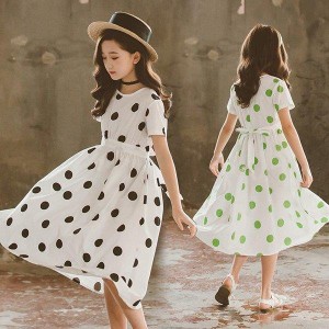 ワンピース キッズ 子供服 女の子 夏 キッズワンピース 半袖ワンピース ロング ドット柄 子供ドレス ジュニア 子ども お姫様 おしゃれ 可