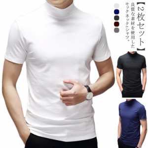 ゴルフtシャツ 無地 モックネック メンズ ストレッチ 半袖Tシャツ 半袖 半袖 【2枚セット】ゴルフウェア ハイネック メンズtシャツ モッ