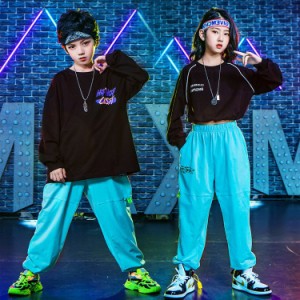 キッズ ダンス衣装 ダンストップス Tシャツ 子供 ダンスパンツ ヒップホップ 長ズボン ジャズダンス 練習着キッ 韓国 HIPHOP キッズ