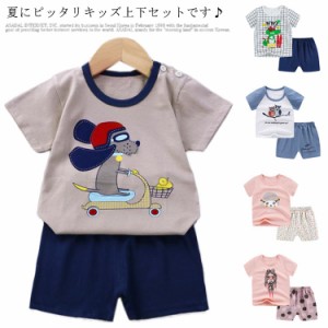 上下セット 半袖 Tシャツ セットアップ ベビー キッズ トップス プリントTシャツ 半そで 半ズボン 短パン ルームウエア 部屋着 保育園 夏