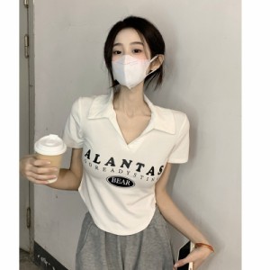 vネックtシャツ レディース 夏 半袖 ポロシャツ 白tシャツ タイト 着?せ きれいめ おしゃれ カジュアル コットン