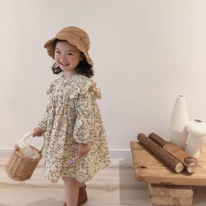 ワンピース キッズ 長袖 女の子 子供服 こども服 花柄 ドレス 無地 秋 冬 春 通園 80 90 100 110 120 130cm