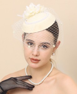 トーク帽 カクテルハット ウェディングベール パール付き チュールヘッドドレス 成人式 卒業式 花嫁用 結婚式 パーティー 二次会 髪飾り 
