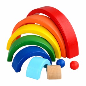 知育玩具 おもちゃ 天然木 ウッドブロック インテリア 見立て遊び 虹 レインボー おしゃれ 積み木 木育 つみき 木製 ウッドブロック 木の