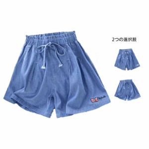 ハーフパンツ キッズ プリーツパンツ ショートパンツ 夏 薄手 デニムパンツ デニムハーフパンツ パンツ ボトムス カジュアルパンツ ゆっ