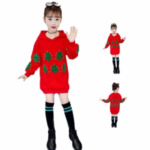 ニット セーター キッズ クリスマス ワンピース 秋冬 子供服 女の子 クリスマスツリー トップス 裏起毛ワンピース 長袖 かわいい  ベビー