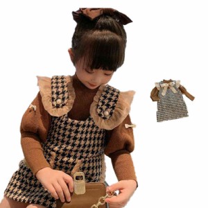 子供 ワンピースセット サロペット ブラウス 秋冬 リボンタンクトップ 長袖 子供服 ワンピース 女の子  サロペットセット セットアップ 