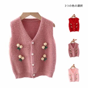 ニットベスト キッズ　トップス　春 秋 冬 カジュアルベスト　ニット ニットトップス　ノースリーブ　女の子 ベスト　　子供服　　可愛い