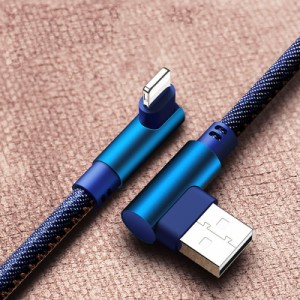 iPhoneケーブル ケーブル 充電ケーブル アイフォンケーブル 2m L字 USBケーブル iPad用 L型 データ伝送 急速充電 ナイロン編み 断線防止 