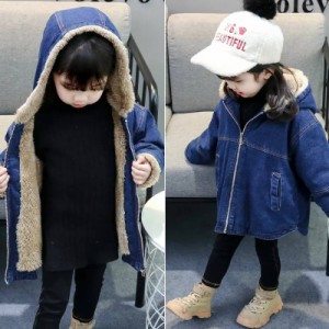 キッズ デニムコート 裏起毛 デニムジャケット 子供服 トップス あったか 羽織 アウター 秋冬 フード付き 厚手 防寒 保温 女の子 男の子 