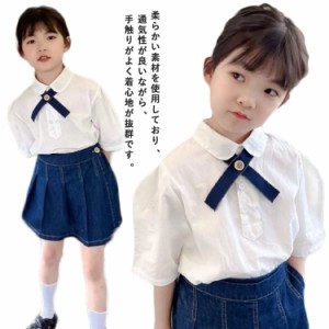 女の子 ブラウス シャツ 子供服 半袖 送料無料 夏物 シャツブラウス キッズ トップス リボン付き フォーマル ジュニア 白 シャツ 大きい