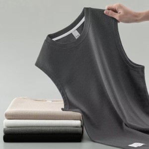 送料無料 メンズ タンクトップ ワッフル ノースリーブ トップス ロング丈 重ね着 レイヤード tシャツ インナー 無地 通気性 吸汗 大きい