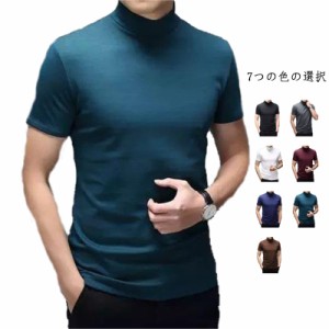 半袖 メンズ Tシャツ メンズtシャツ ゴルフウェア ハイネック 半袖 ゴルフtシャツ ストレッチ 無地 シャツ ハイネックtシャツ トップス 