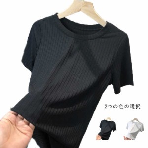 サマーニット ニットトップス プルオーバー Tシャツ 半袖 レディース トップス ニットTシャツ ニット 重ね着 ゆったり おしゃれ 可愛い 