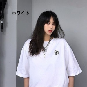 カットソー メンズ レディース Tシャツ 半袖 ユニセックス 男女兼用 トップス ラウンドネック 刺繍 太陽 ワンポイント シンプル おしゃれ