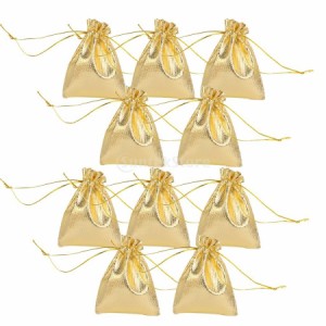 オーガンザバッグ かわいい  巾着袋ジュエリーポーチ ギフトバッグ オーガンザ袋  10個セット 贈り物袋 バッグ 2色選べ - ゴールド