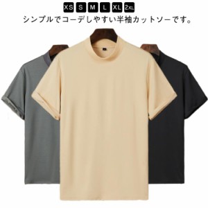 モックネック Tシャツ ゴルフウェア メンズ ゴルフウェア ハイネック トップス カットソー スポーツ ティーシャツ 無地 カジュアル 半袖 