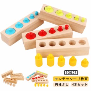 早期 木製パズル 学習玩具 3歳 4本セット 知育玩具 円柱さし モンテッソーリ教育 幼児 ベビー 教材 感覚教育 形合わせ おもちゃ 5歳 円柱