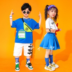 韓国子供服 キッズダンス衣装 HIPHOP ヒップホップ 夏 応援団 ステージ衣装 ダンスウェア 発表会 女の子 男の子 上下セット Tシャツ パン