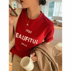 tシャツ 半袖 レディース ロング ロゴ tシャツレディース トップス 体型カバー 半袖tシャツ 韓国ファッション 春新作