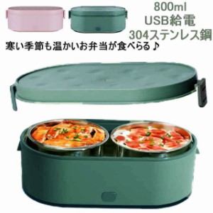 USB給電 加熱 弁当箱 電気弁当箱 800ml 304ステンレス鋼 ボウル付き ポータブル コンパクト 車載 電気ランチボックス アウトドア 通勤 通