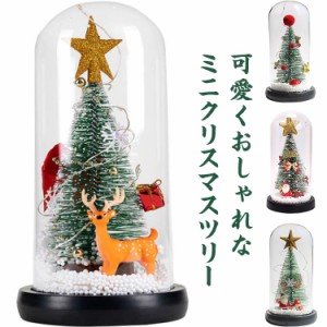 クリスマスツリー ミニツリー 卓上 22cm クリスマス飾り LEDイルミネーション 部屋 店舗 装飾 ディスプレー 置物 ガラスドーム サンタ 鹿