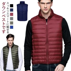 ダウンベスト メンズ 防寒 ベスト 冬服 スーツベスト 立ち襟 インナーベスト スタンドカラー 軽量 暖かい あったか 薄手 ポケット付き ア