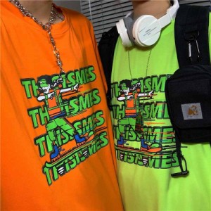 原宿風 カップル服Tシャツ レディース おしゃれ 半袖 ロング丈トップス 韓国ファッション ヒップホップ ダンス衣装 ストリート系 BF風 カ