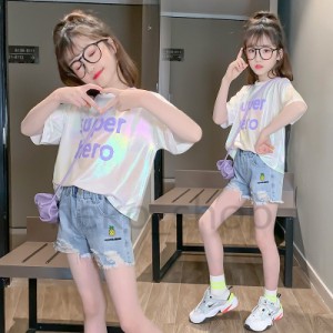 ロゴプリント Tシャツ キッズ 韓国子供服 女の子 カットソー 半袖 トップス ゆったり スポーツ カジュアル 女児 ガールズ 可愛い ジュニ