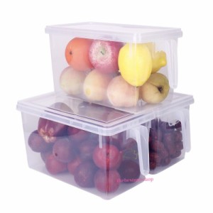 ハンドル付く プラスチック 食糧 果物 野菜薬品貯蔵容器 冷却装置 オルガナイザー 透明箱 蓋付け 重ね積み可