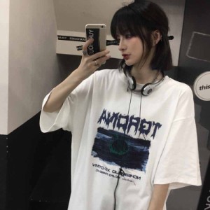 原宿風 カップル服Tシャツ レディース おしゃれ 半袖 ロング丈トップス 韓国ファッション ヒップホップ ダンス衣装 ストリート系 BF風 カ