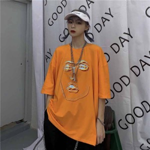 原宿風 Tシャツ レディース おしゃれ 半袖 ロング丈トップス 韓国ファッション ヒップホップ ダンス衣装 ストリート系 BF風 カジュアル 