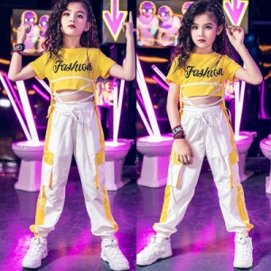 キッズ ダンス衣装 ヒップホップ HIPHOP セットアップ 子供 女の子 ダンストップス  パンツ ズボン ジャズダンス衣装 体操服 ステージ衣