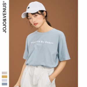 Tシャツ レディース トップス カットソー 丸首 英文字プリント 半袖 ワンポイント シンプル サイドスリット 夏服 綿100％ 韓国 半袖Tシャ