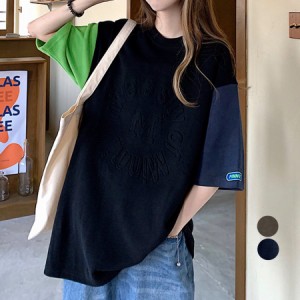 立体ロゴ ｔシャツ 配色チュニックロンT