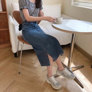 デニムスカート ロングスカート レディース 春服 夏物 膝下丈 サイドスリット スカート  Aライン 台型 ボトムス 体型カバー カジュアル