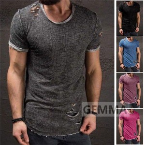Tシャツ トップス メンズ  半袖 丸ネック ダメージ 夏物  tシャツ メンズTシャツ カジュアル 個性 ｔシャツ 新作 青年