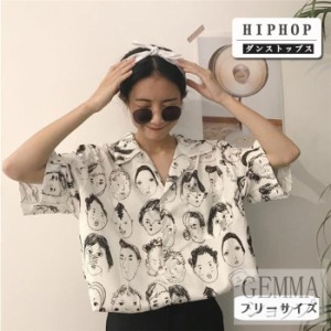 シャツ ブラウス 原宿系 レディース かわいい 服 半袖シャツ 派手 個性的 ダンス衣装 ゆったり おしゃれ ヒップホップ 韓国