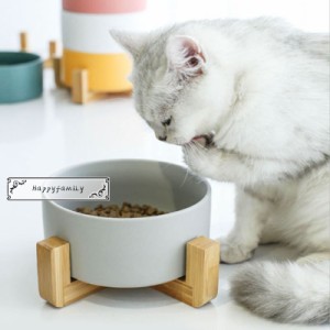 ペット用 食器 陶器 食べやすい 猫用 フードボウル 木製 スタンド ねこ 犬 ウォーターボウル 脚付 子猫 ご飯 皿 食器台 ペット食器 餌皿 