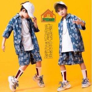 キッズダンス ダンス衣装 子供服 シャツ ダンス ヒップホップ hiphop 男の子 夏 半袖 大きいサイズ ゆったり シャツ チェック柄 かっこい