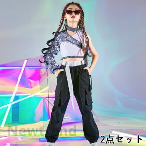 キッズダンス衣装 ヒップホップ 2点セットアップ HIPHOP 長袖 シャン スカート 女の子 子供服 ジャズダンス ステージ衣装