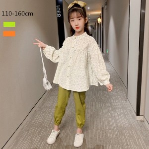 韓国子供服 セットアップ スウィー 2点セット 女の子 シャツ + パンツ 普段着 通学 お洒落 キッズ 秋服 新作 長袖 花柄シャツ ゆったり 