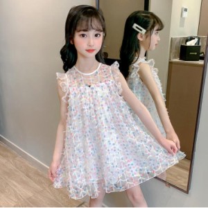 子供服 ワンピース 花柄 女の子 プリント ワンピース リゾート Aライン フレアスカート おしゃれ 子供ドレス 子ども服 女児 春夏 可愛い