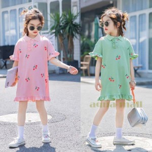 子供服 女の子 Tシャツ ワンピース キッズ 親子ペア 韓国子供服 ジュニア 夏 半袖 ロングT 子供ドレス dress カジュアル おしゃれ 可愛い