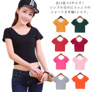 全14色×3サイズ！Uネックtシャツ tシャツ レディース Uネック 半袖tシャツ ショート丈 ダンス服 コンパクト シンプル 無地 春夏 夏