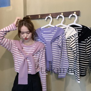 Tシャツ 長袖 ドルマンスリーブ ドロップショルダー ゆったり 大きめ  ボーダー レディース ロンt カットソー トップス